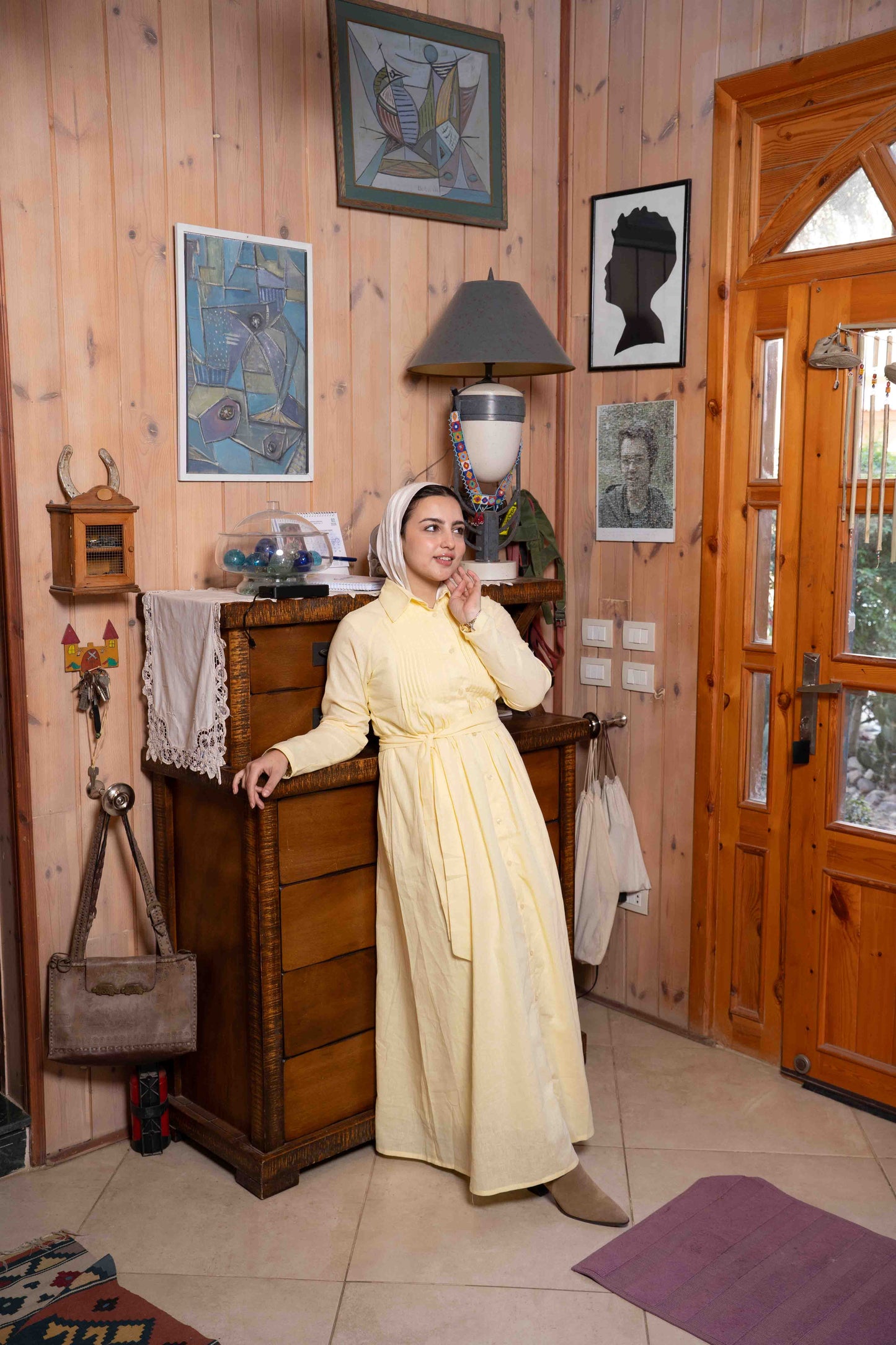 Yellow Pleated Linen Dress