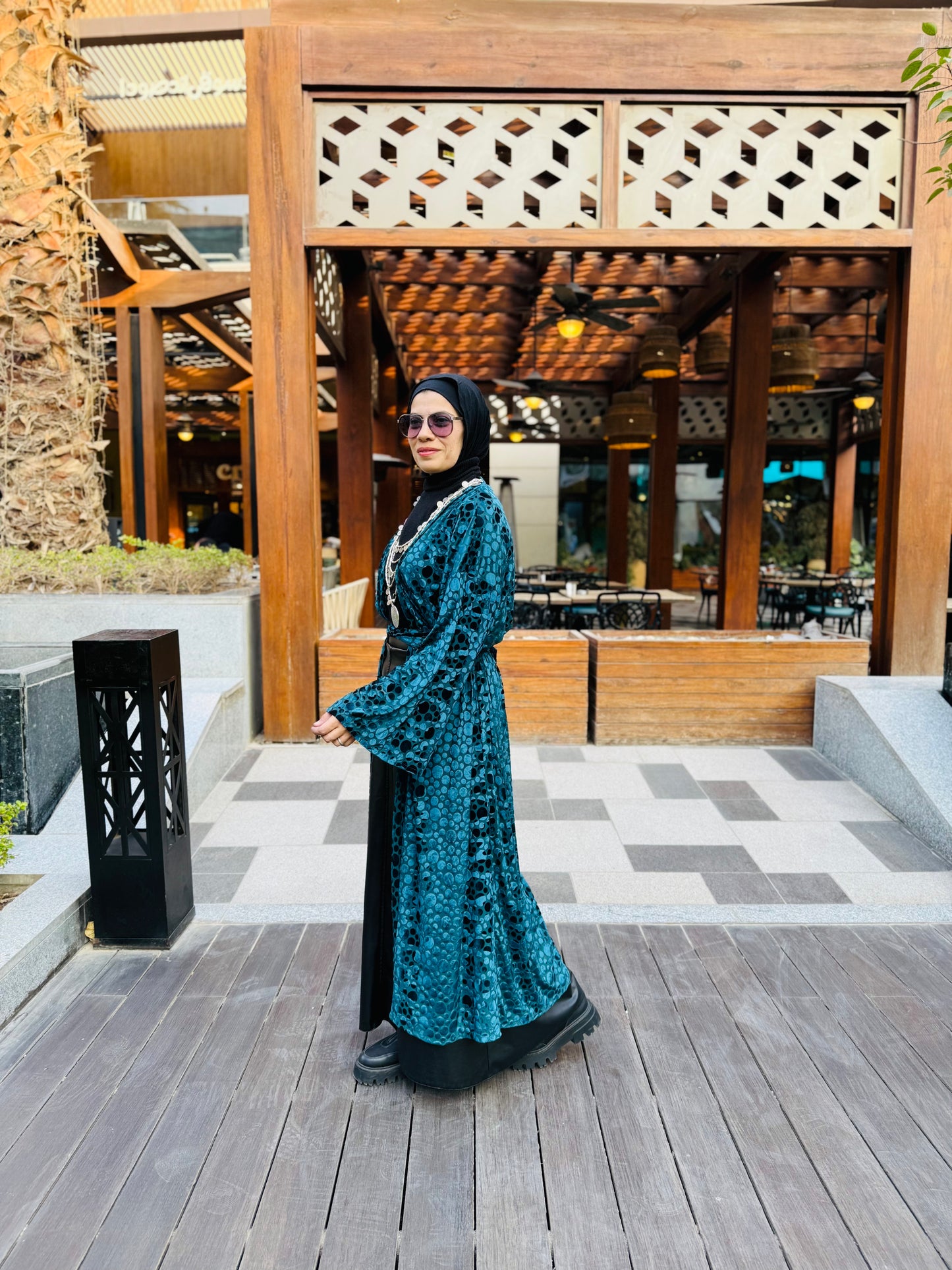 Amethyst Teal Velvet Abaya
