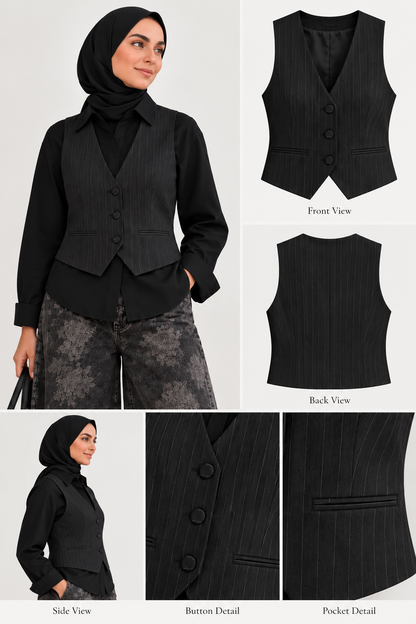 Slate Charcoal Pinstripe Suede Vest 🖤