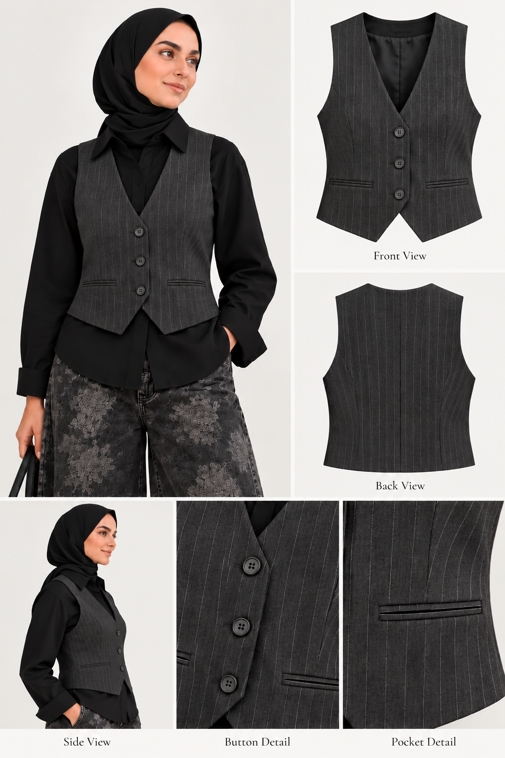 Slate Charcoal Pinstripe Suede Vest 🖤