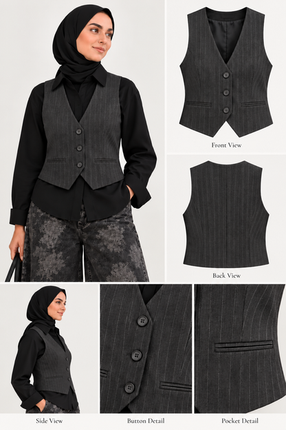 Slate Charcoal Pinstripe Suede Vest 🖤