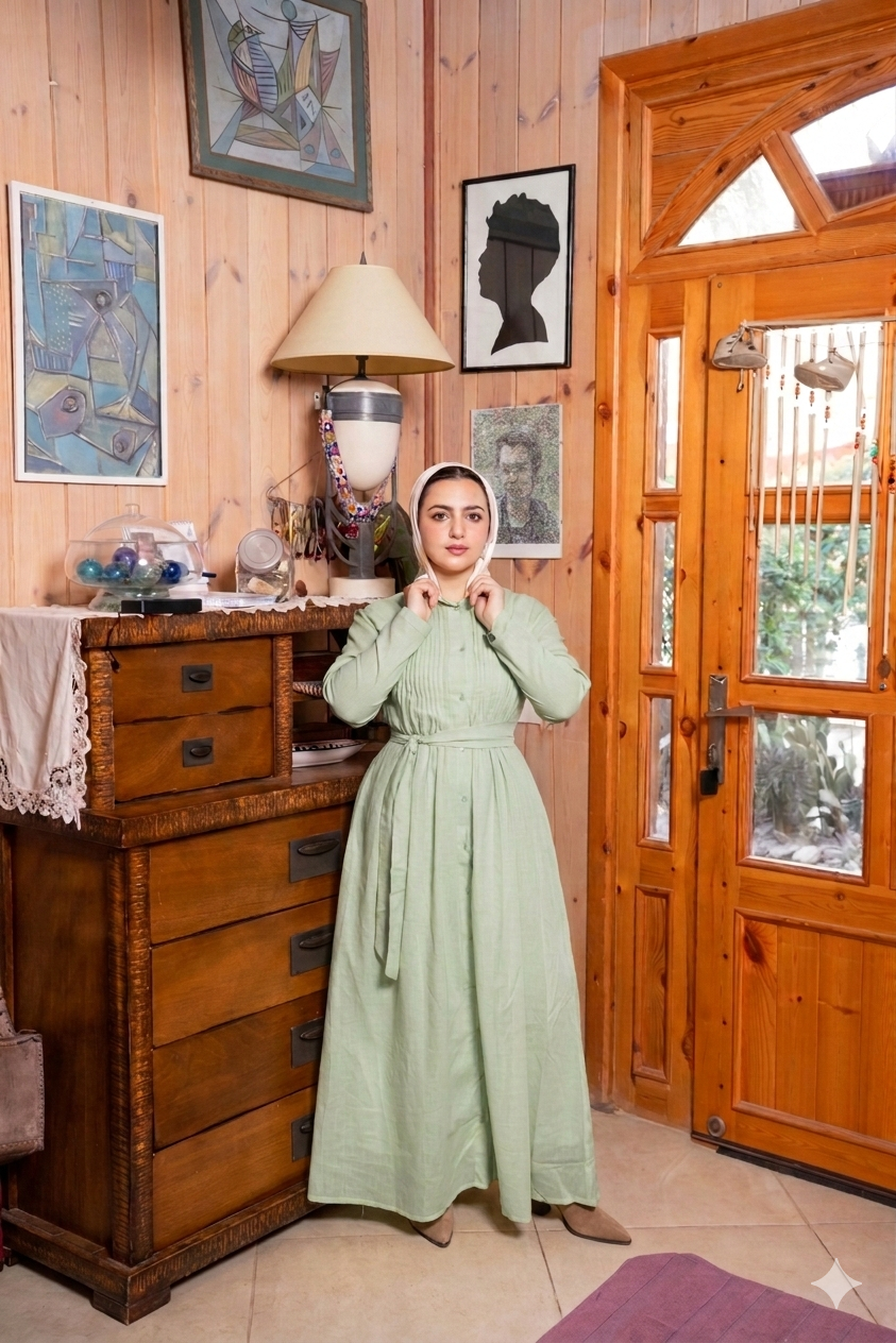 Sage Green Pleated Linen Dress