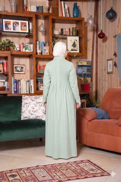 Sage Green Pleated Linen Dress
