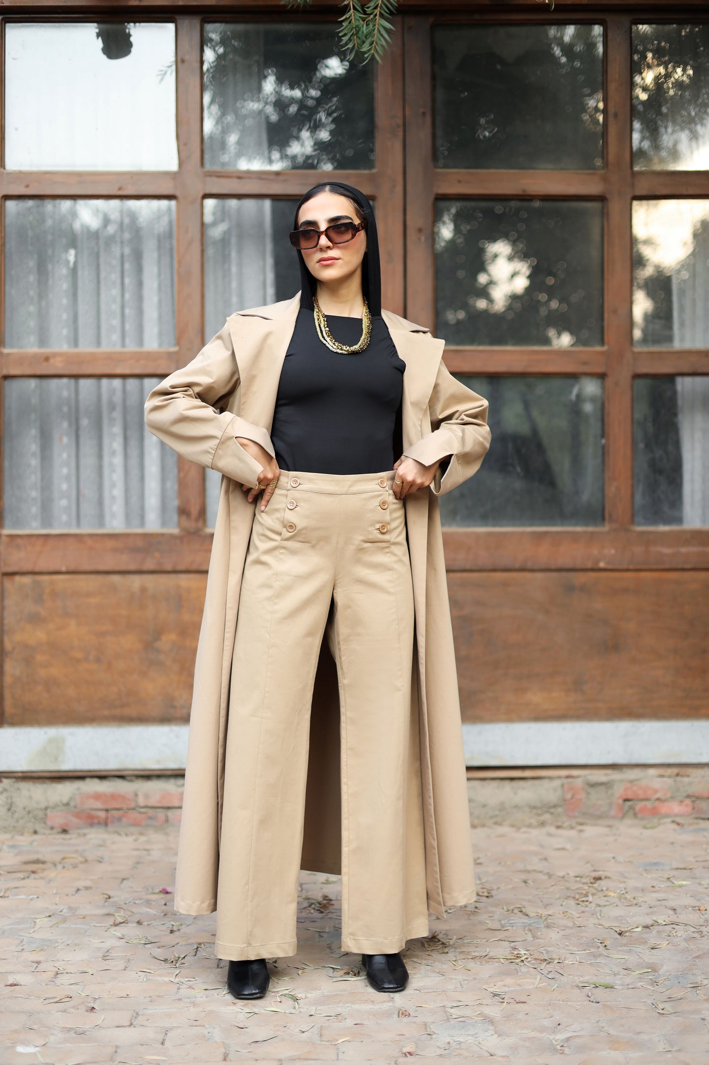 Buttoned Beige Pants