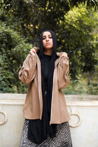 Zipped Collar  Leather Jacket