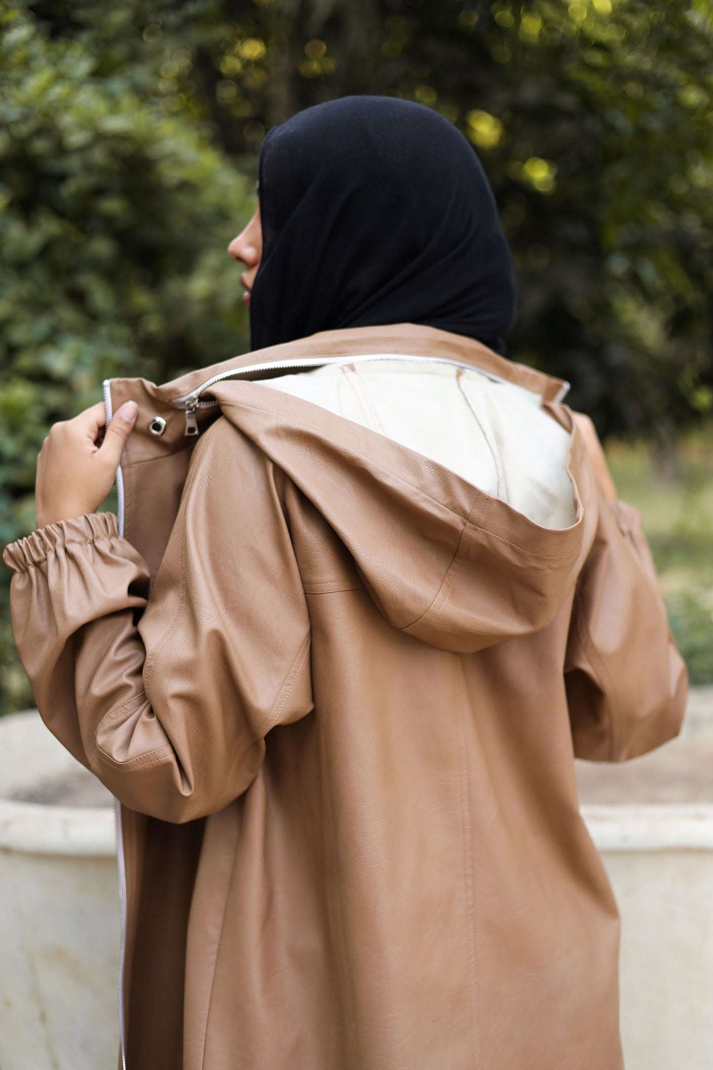 Zipped Collar  Leather Jacket