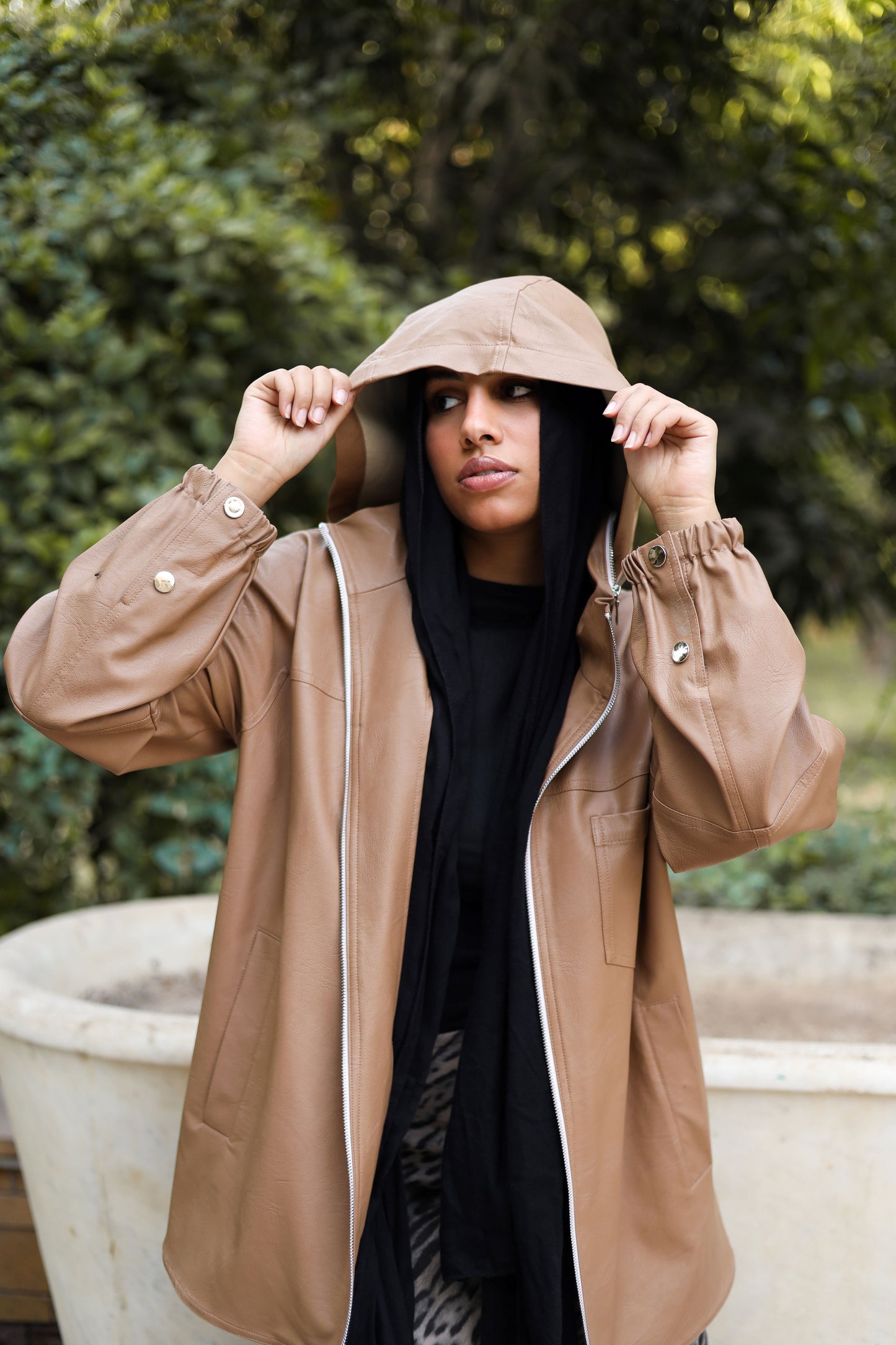 Zipped Collar  Leather Jacket