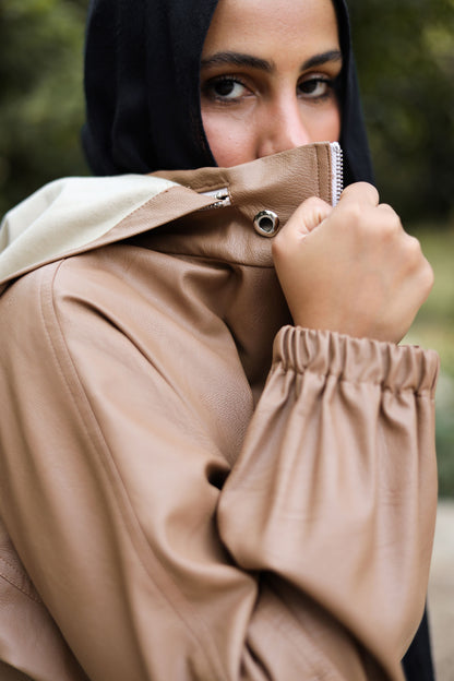 Zipped Collar  Leather Jacket