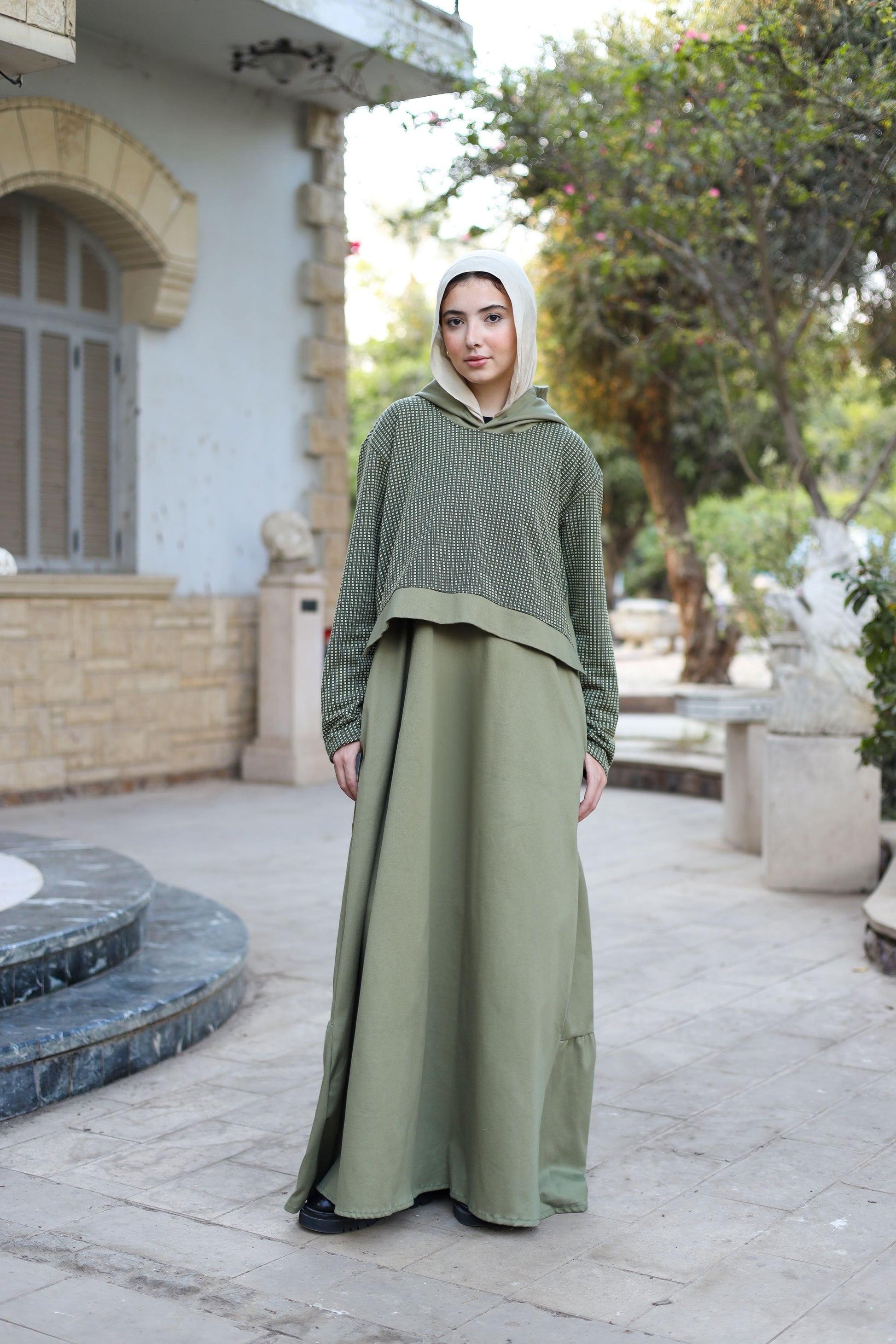 Gabardine Hoodie Dress Beige GABARDINE S/M (from 60 to 75 kg)