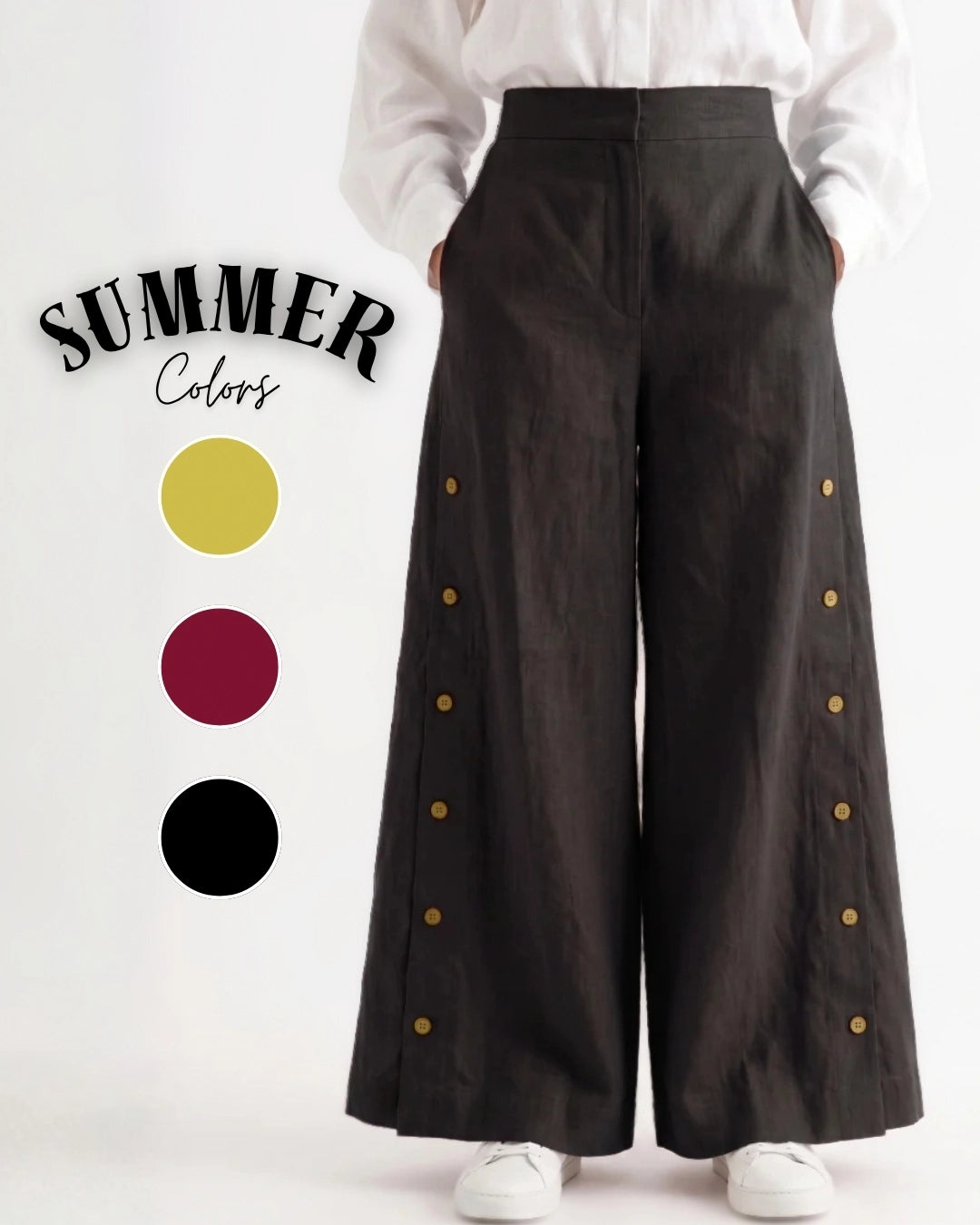 Buttoned Linen Pants