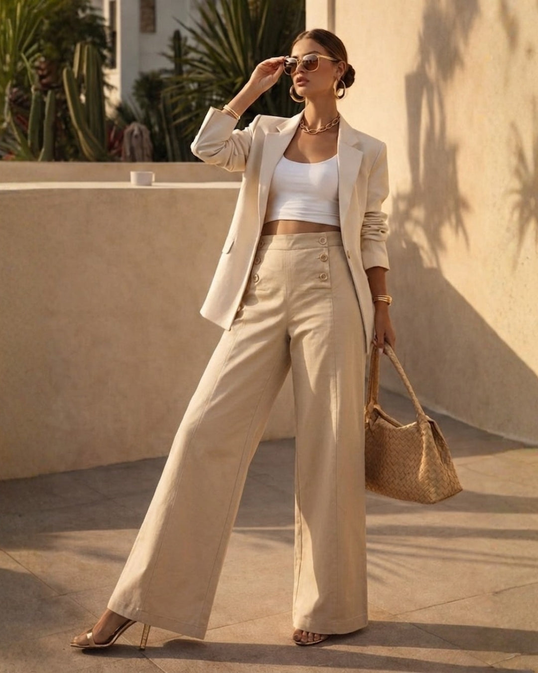 Buttoned Beige Pants