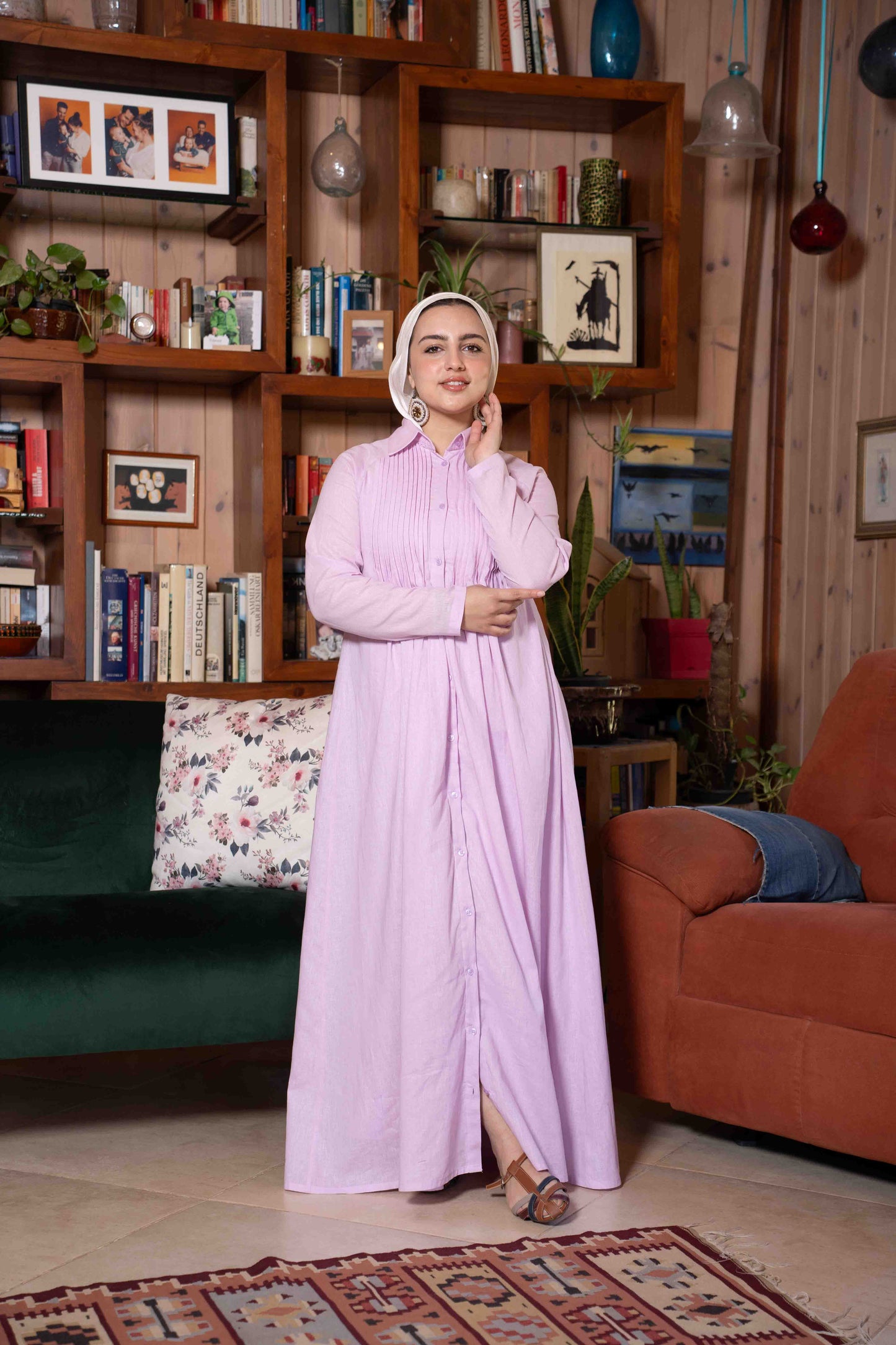 Lilac Pleated linen Dress