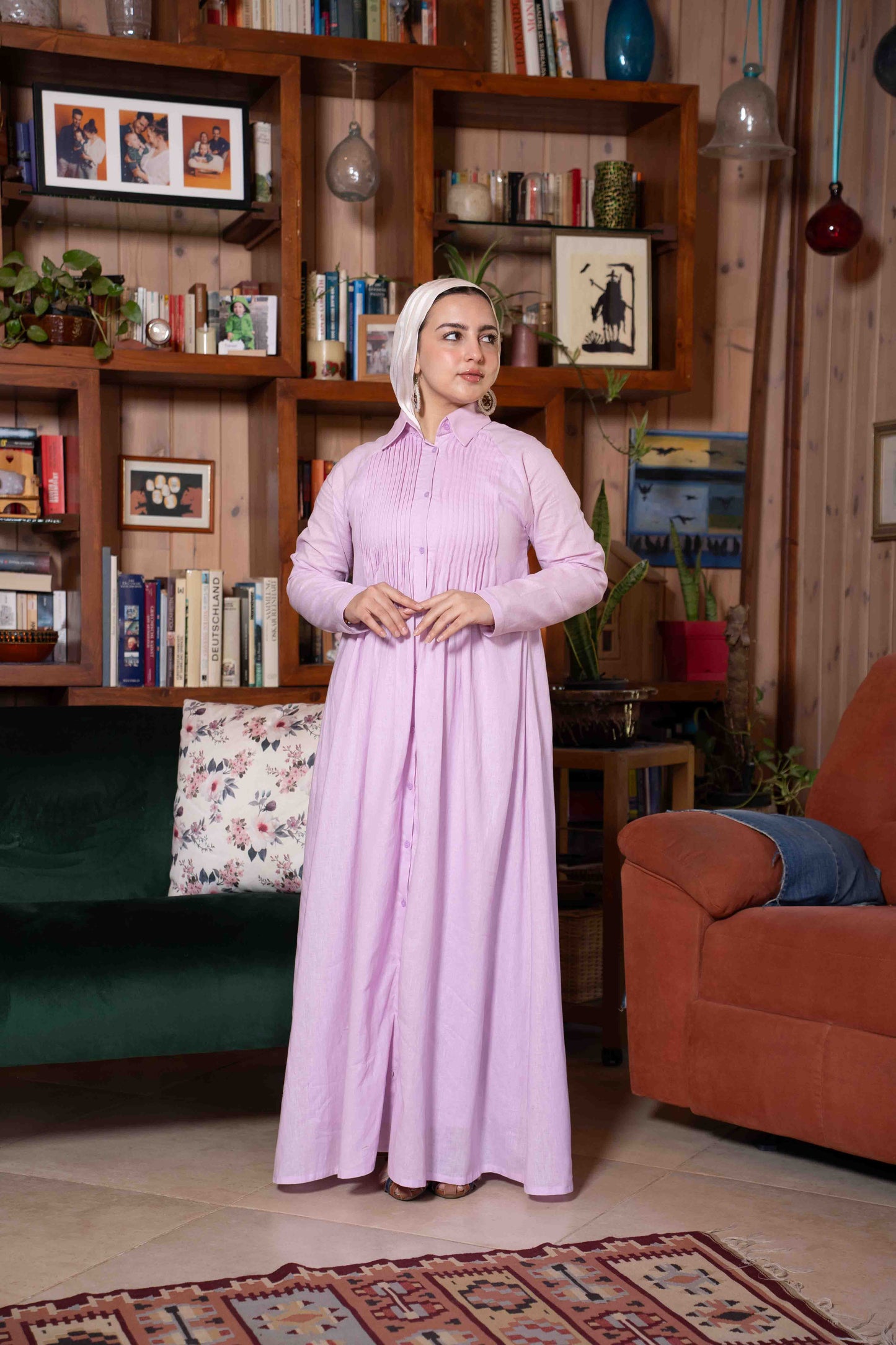 Lilac Pleated linen Dress