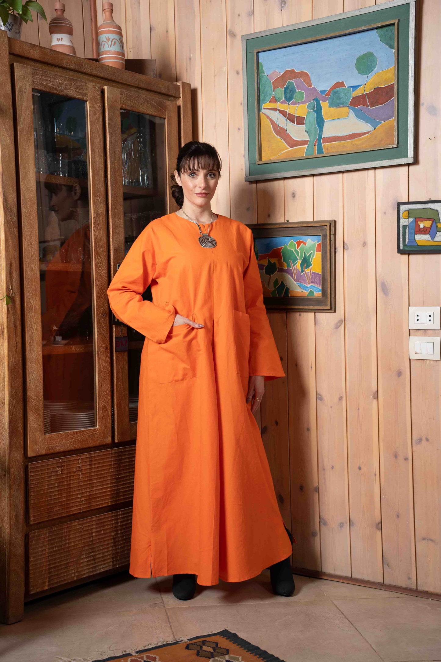 Linen Slit Dress Orange