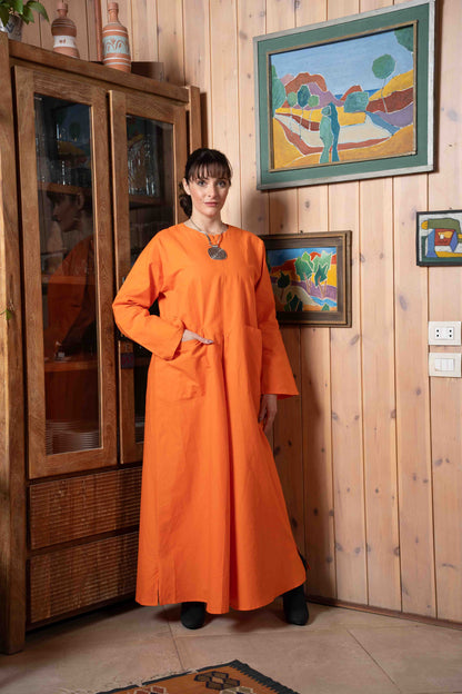 Linen Slit Dress Orange