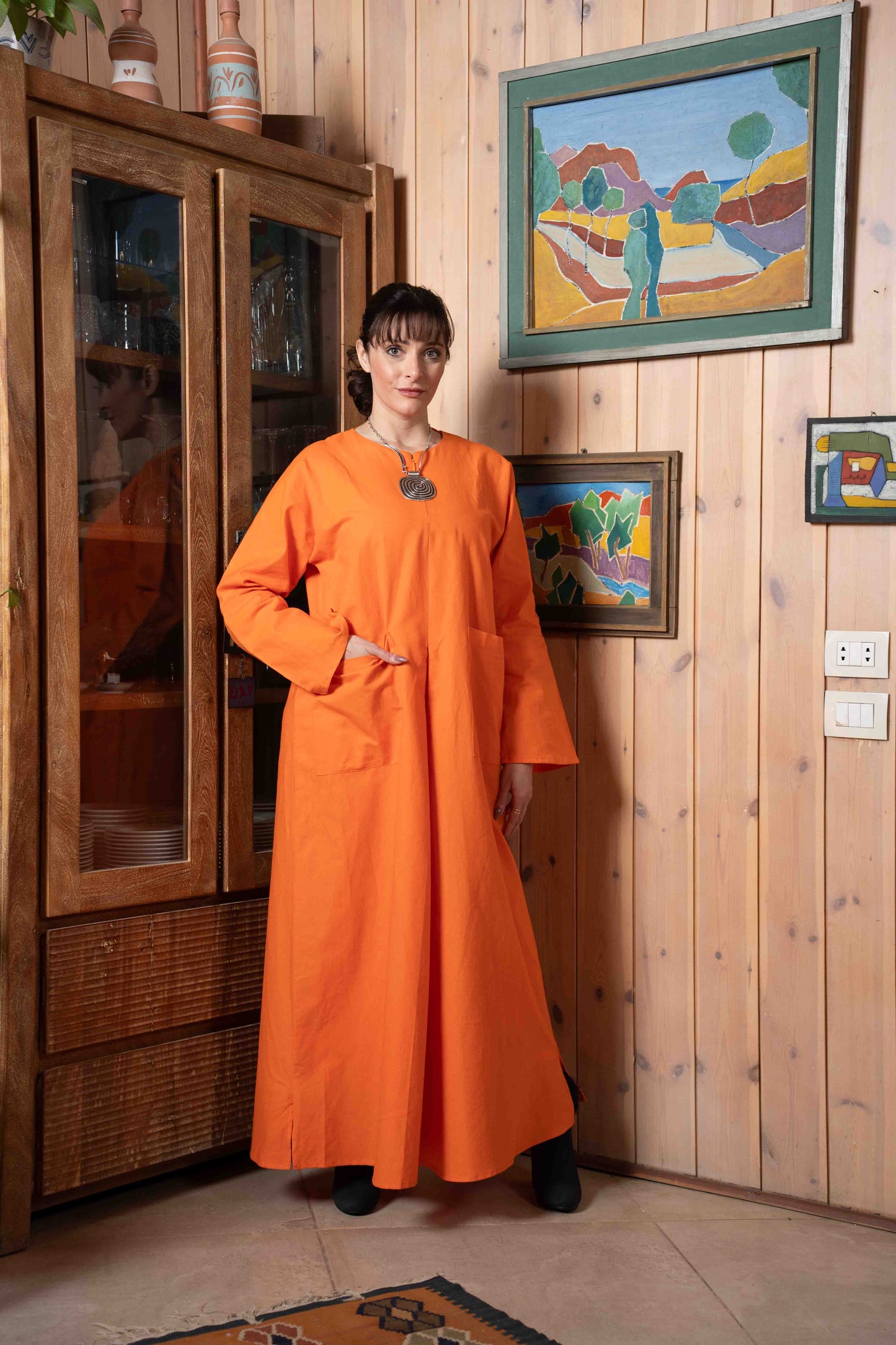 Linen Slit Dress Orange