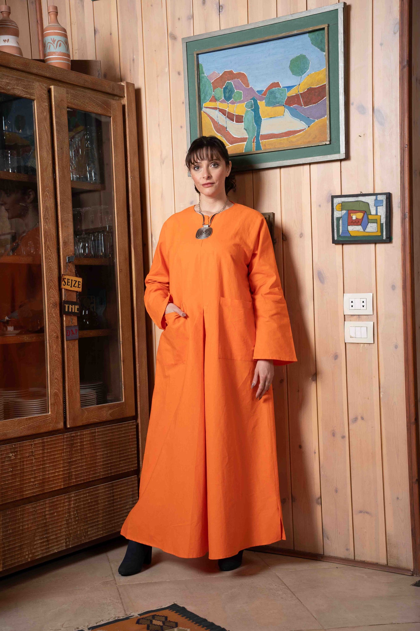 Linen Slit Dress Orange