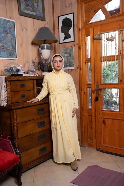 Yellow Pleated Linen Dress