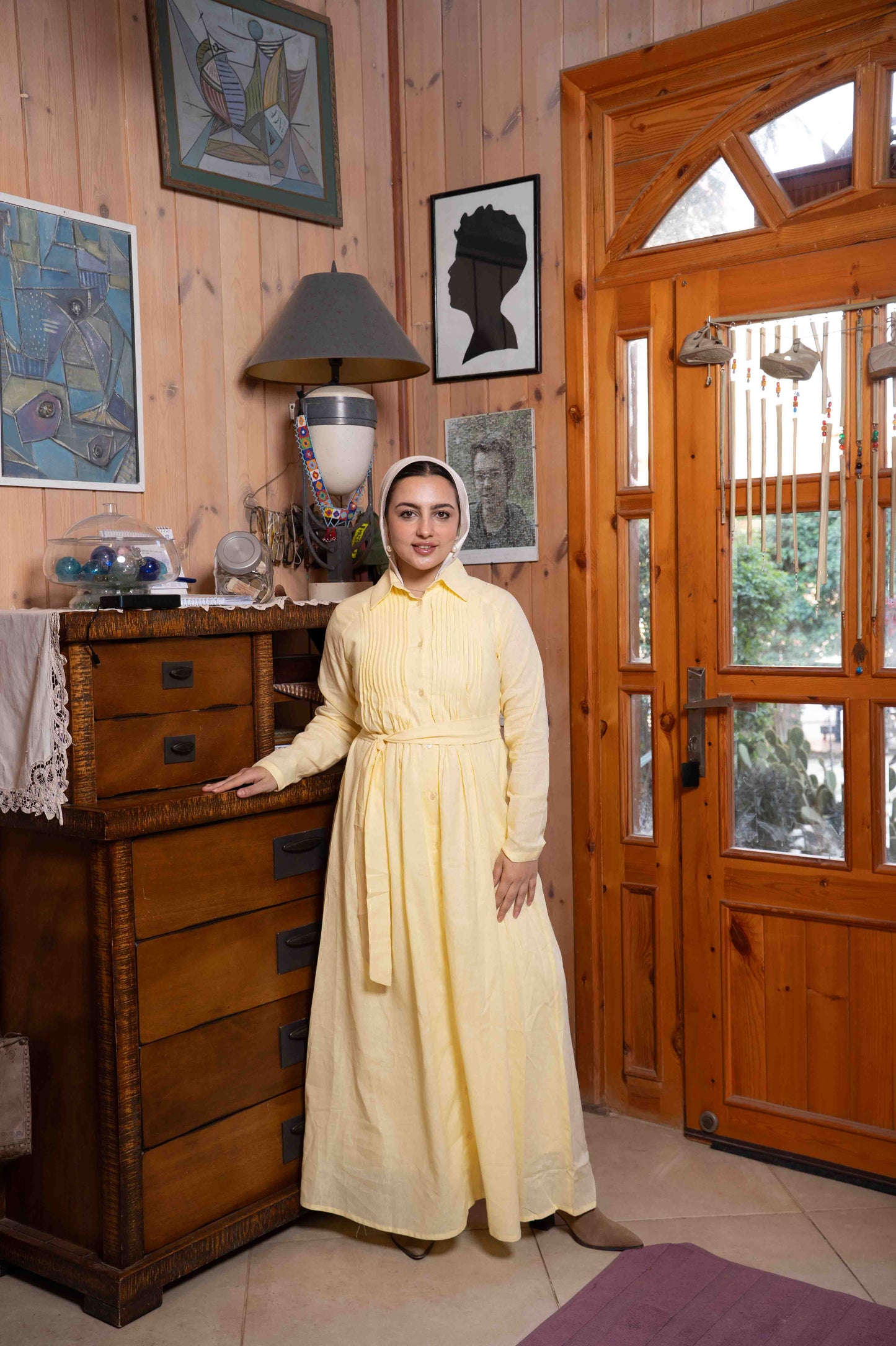 Yellow Pleated Linen Dress