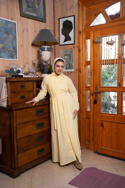 Yellow Pleated Linen Dress