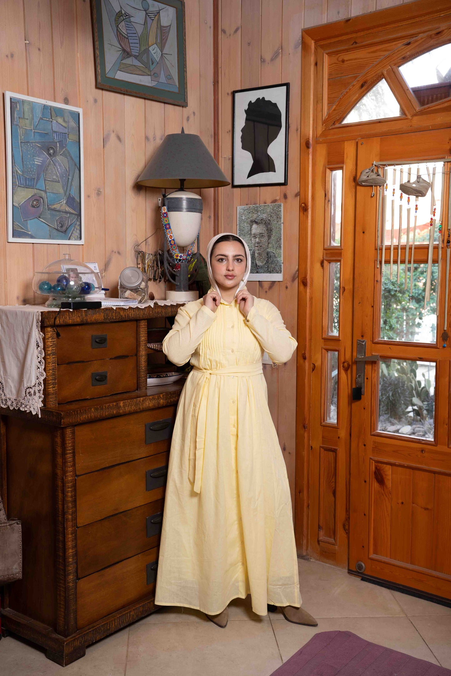 Yellow Pleated Linen Dress