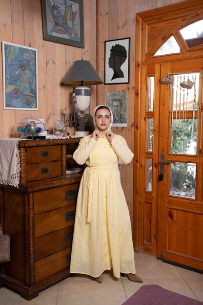 Yellow Pleated Linen Dress