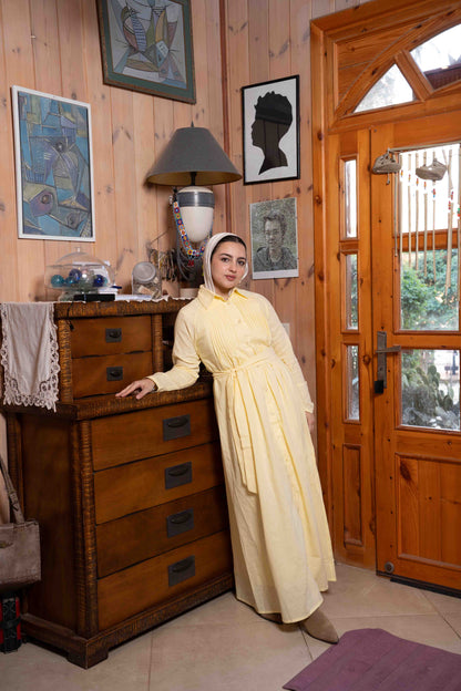Yellow Pleated Linen Dress
