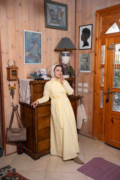 Yellow Pleated Linen Dress