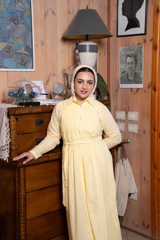 Yellow Pleated Linen Dress