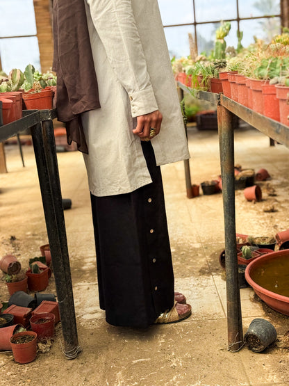 Linen Buttoned Pants Black