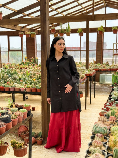 Layered Linen Skirt Red