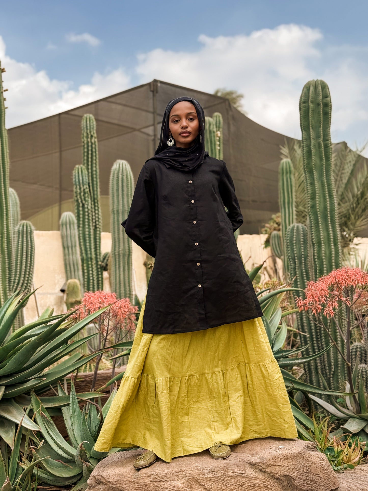 Layered Linen Skirt mustard