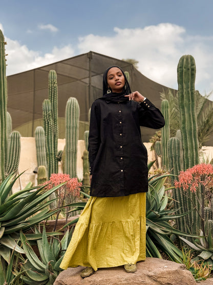 Layered Linen Skirt mustard