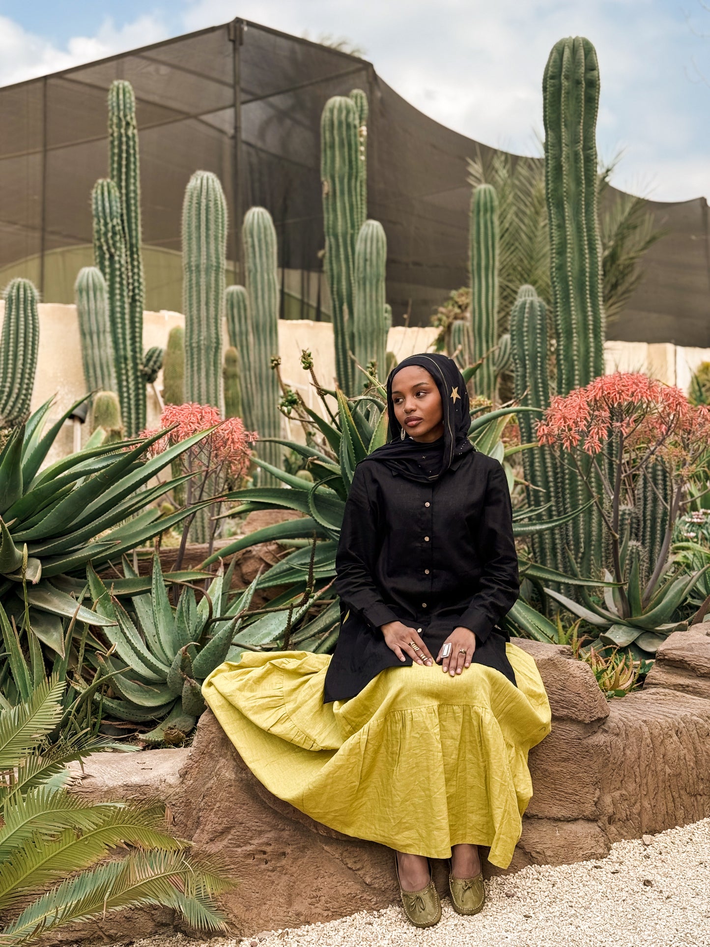 Layered Linen Skirt mustard