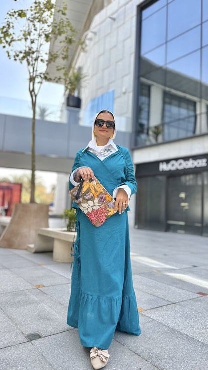 Fringe Linen Skirt Set-Teal