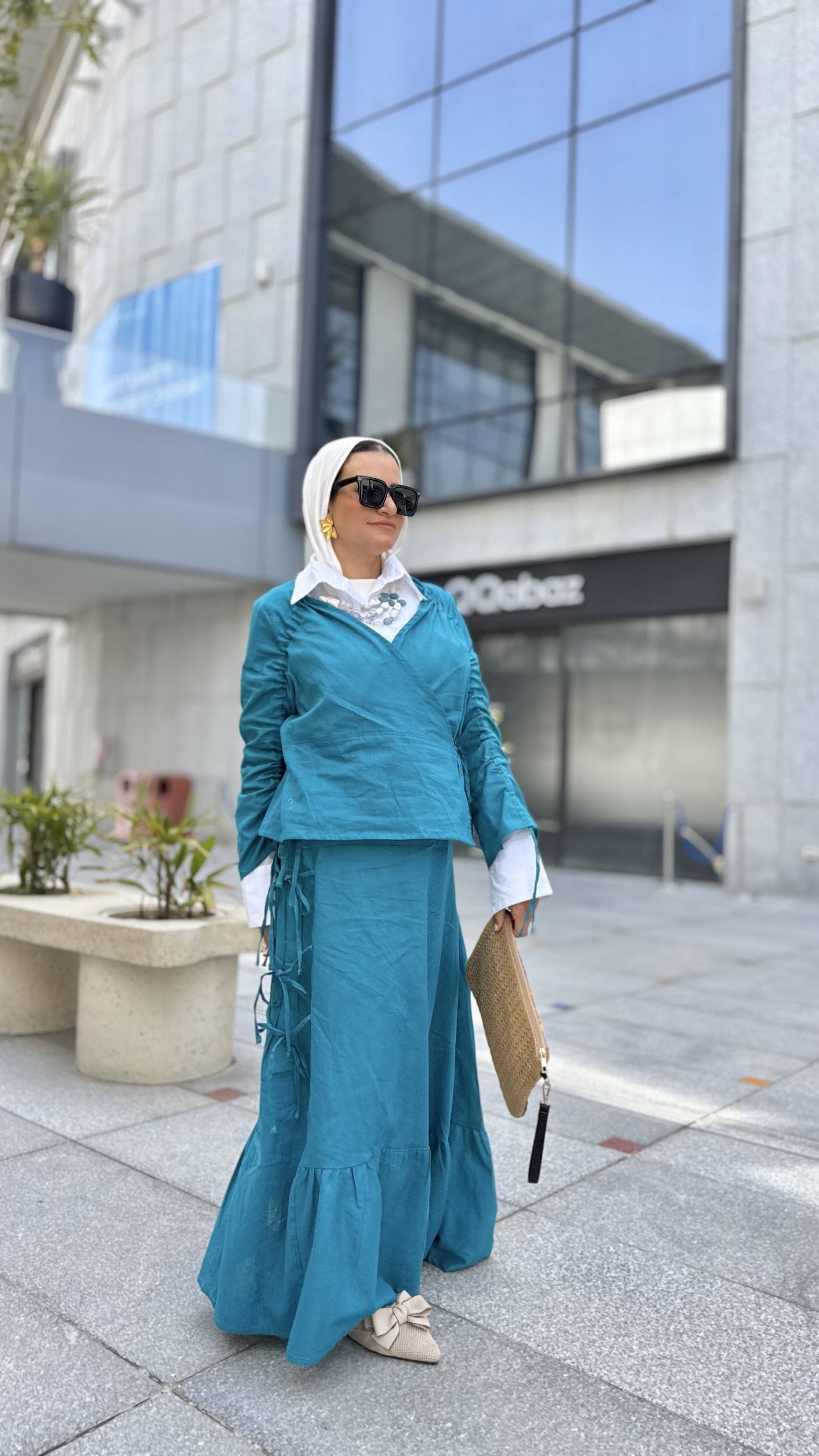 Fringe Linen Skirt Set-Teal