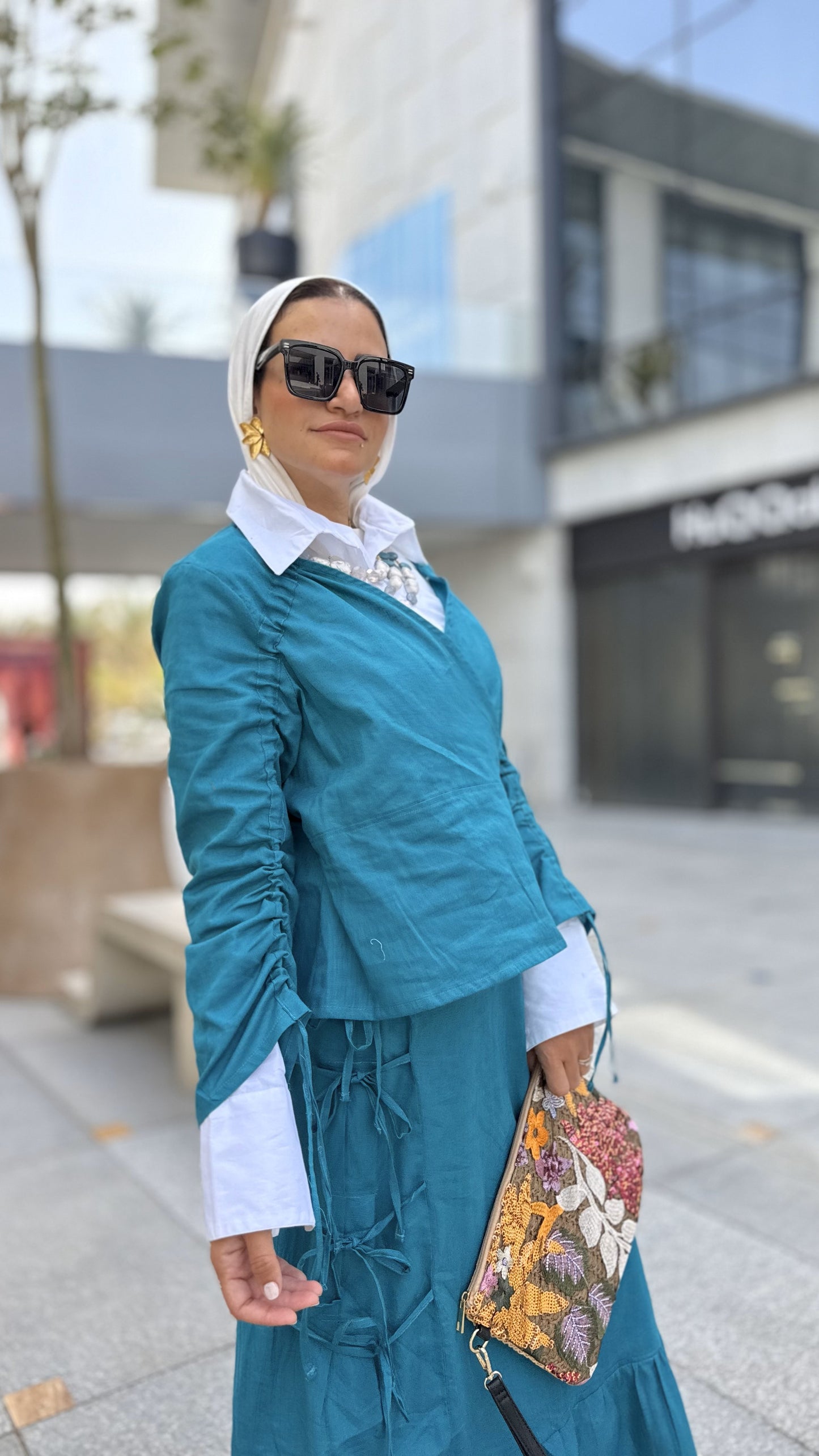 Fringe Linen Skirt Set-Teal