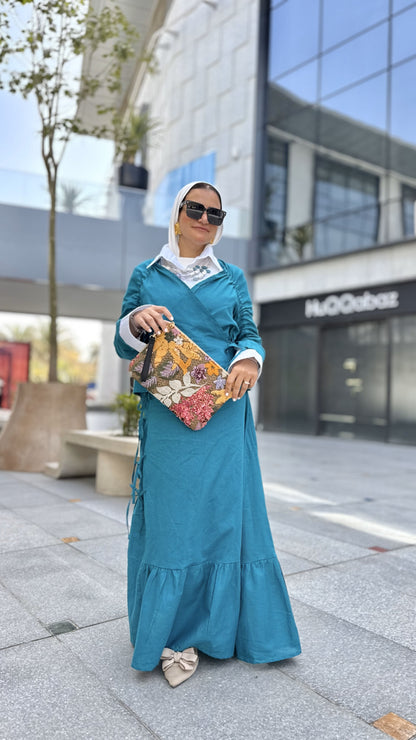 Fringe Linen Skirt Set-Teal