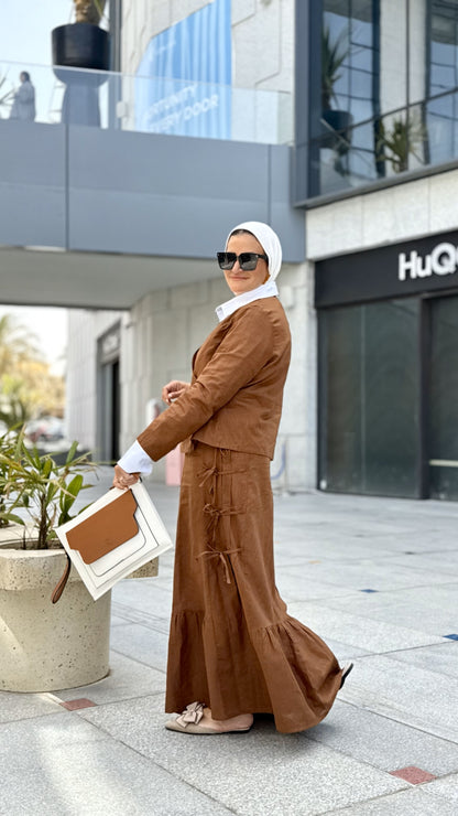 Fringe Linen Skirt Set Brown