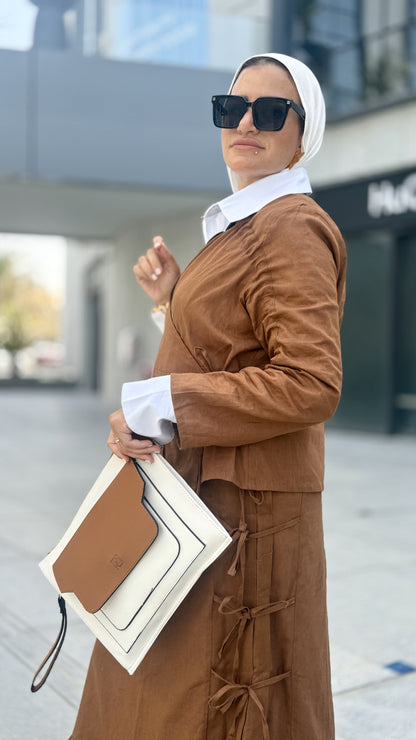 Fringe Linen Skirt Set Brown