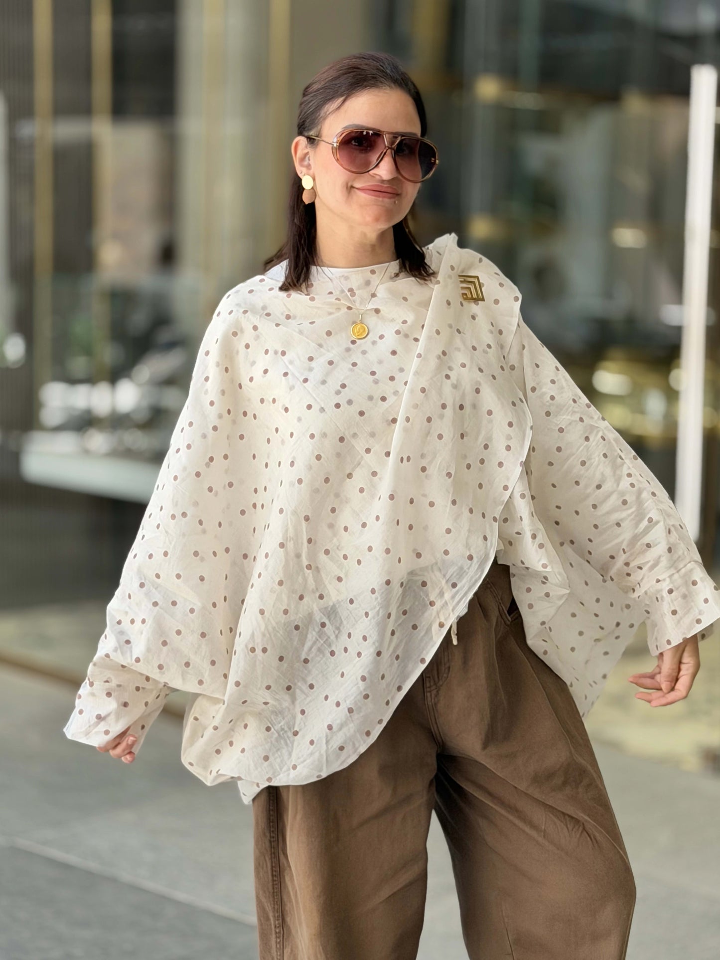 Polka Dot Layered Blouse🤍🤎