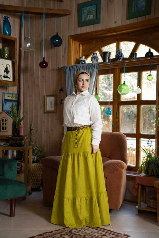 Layered Linen Skirt mustard