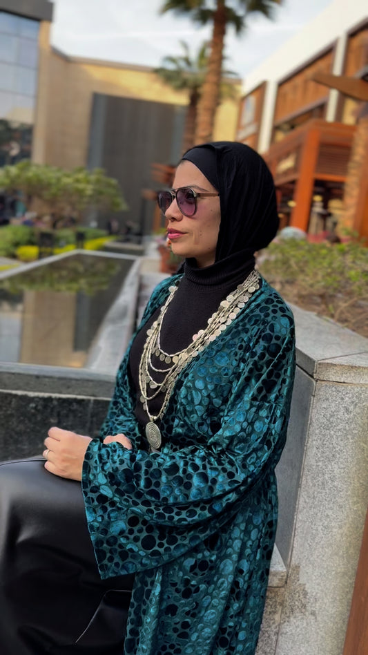 Amethyst Teal Velvet Abaya