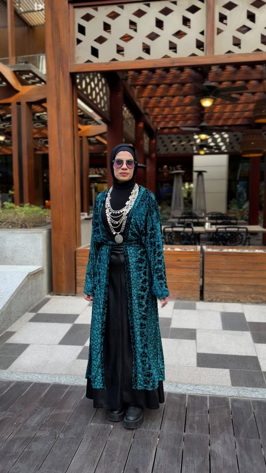 Teal luxe velvet kaftan