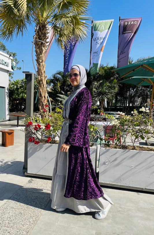 Layali Velvet Open Abaya – Purple