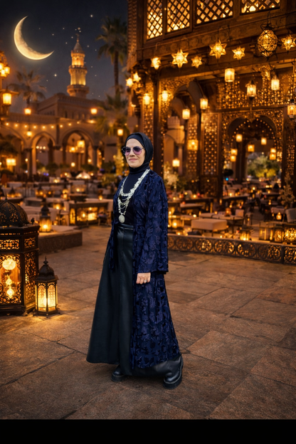 Noor Navy Velvet Cardigan