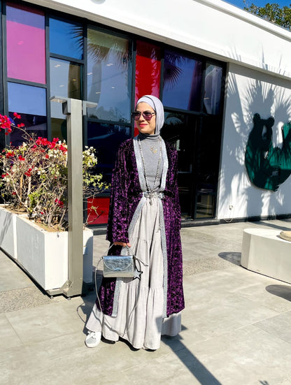 Layali Velvet Open Abaya – Purple