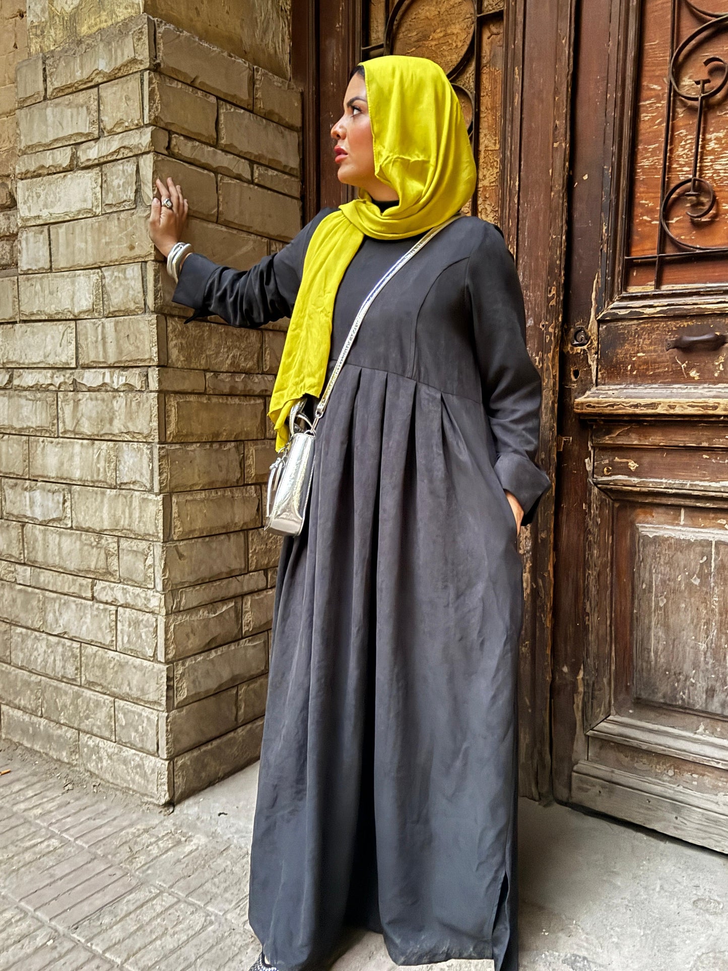 Buttoned Dress Dark Grey