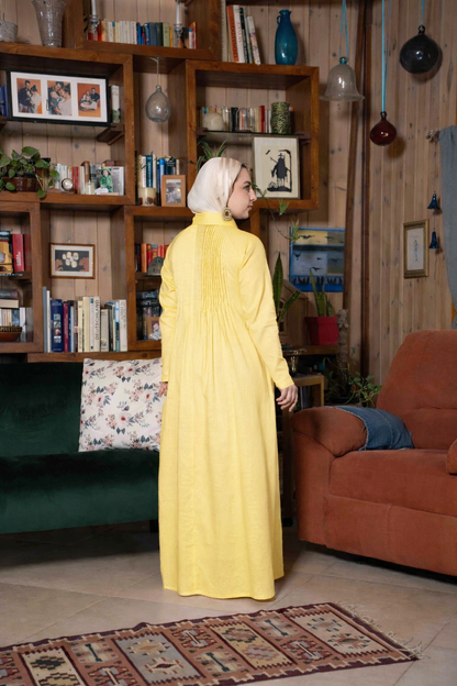 Yellow Pleated Linen Dress