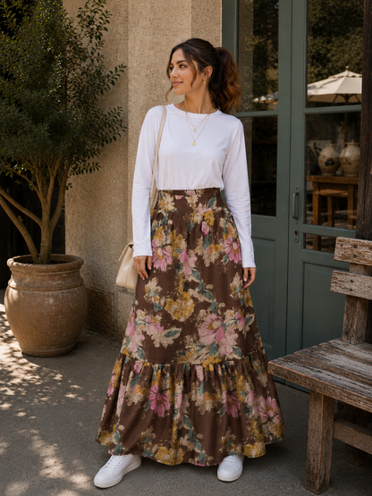 Empire Corset Maxi Skirt  🤎